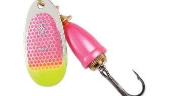 "Blue Fox Classic Vibrax Spinner" — Pink Scale Chartreuse Tip UV — №4