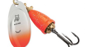 "Blue Fox Classic Vibrax Spinner" — Orange Chartreuse Candyback — №5